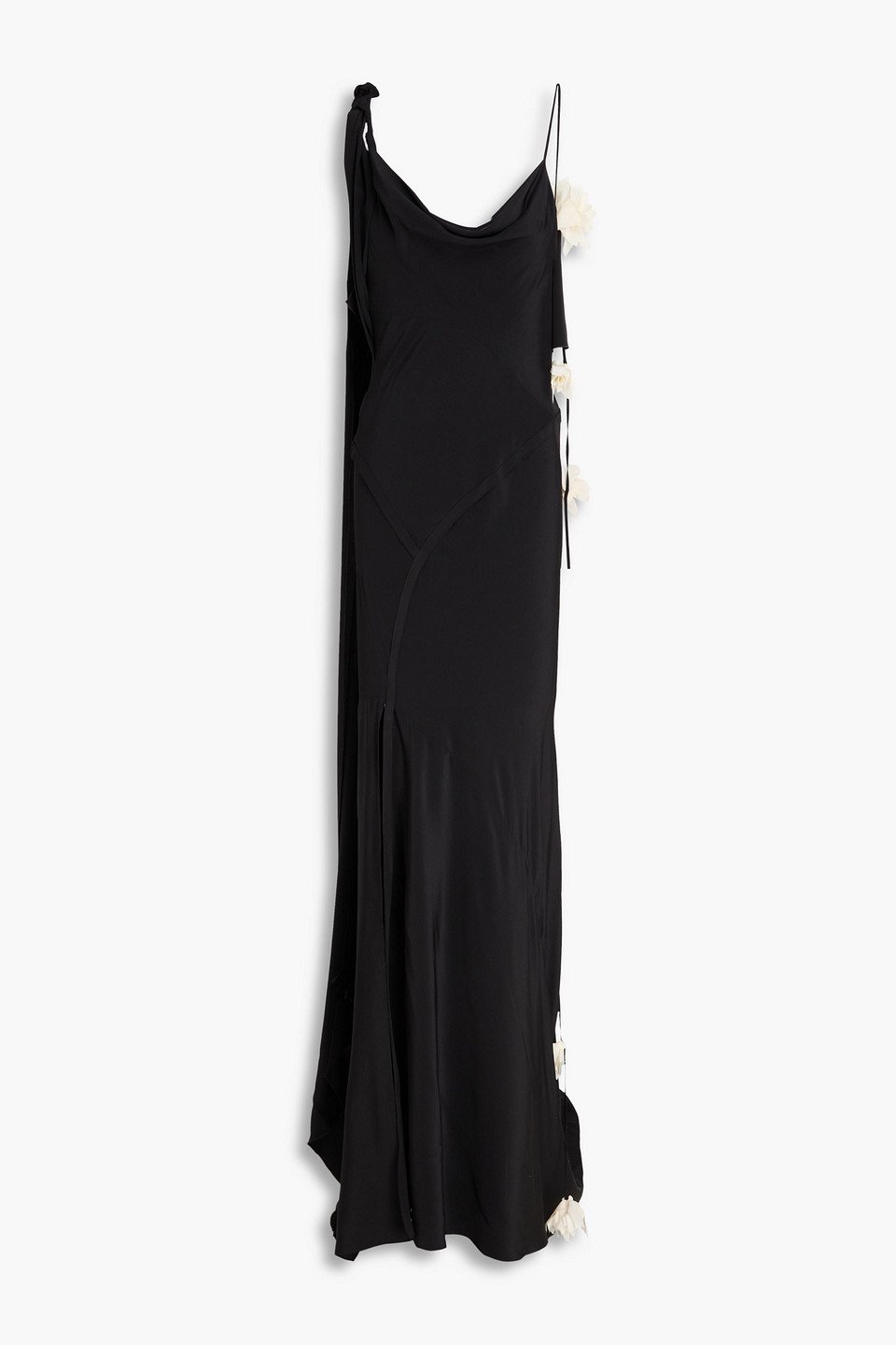 VICTORIA BECKHAM DRAPED FLORAL-APPLIQUÉD SILK CREPE DE CHINE GOWN