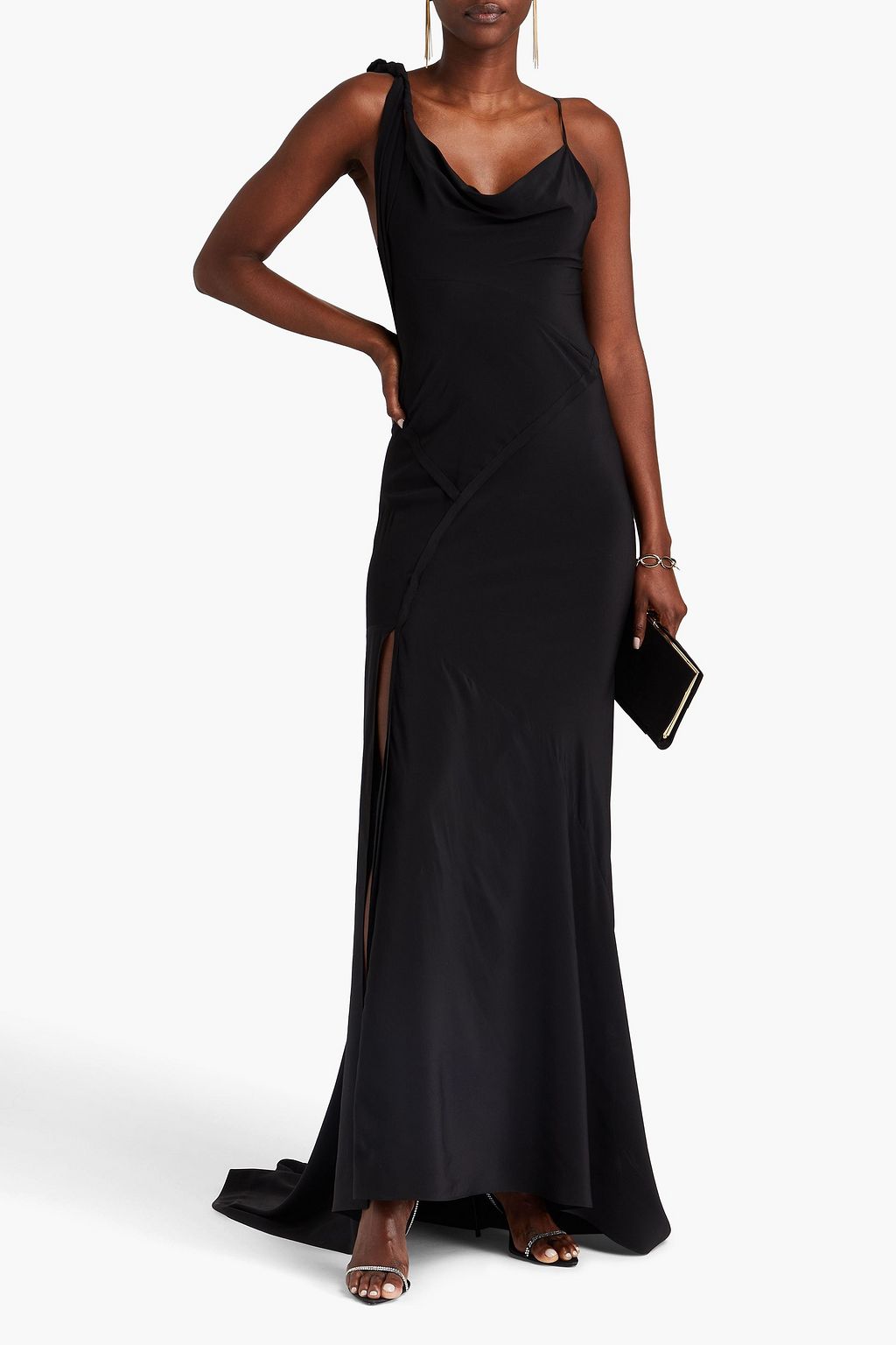 VICTORIA BECKHAM Draped floral-appliquéd silk crepe de chine gown