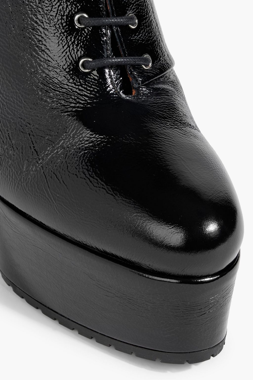 ALAÏA Lace-up crinkled patent-leather platform ankle boots