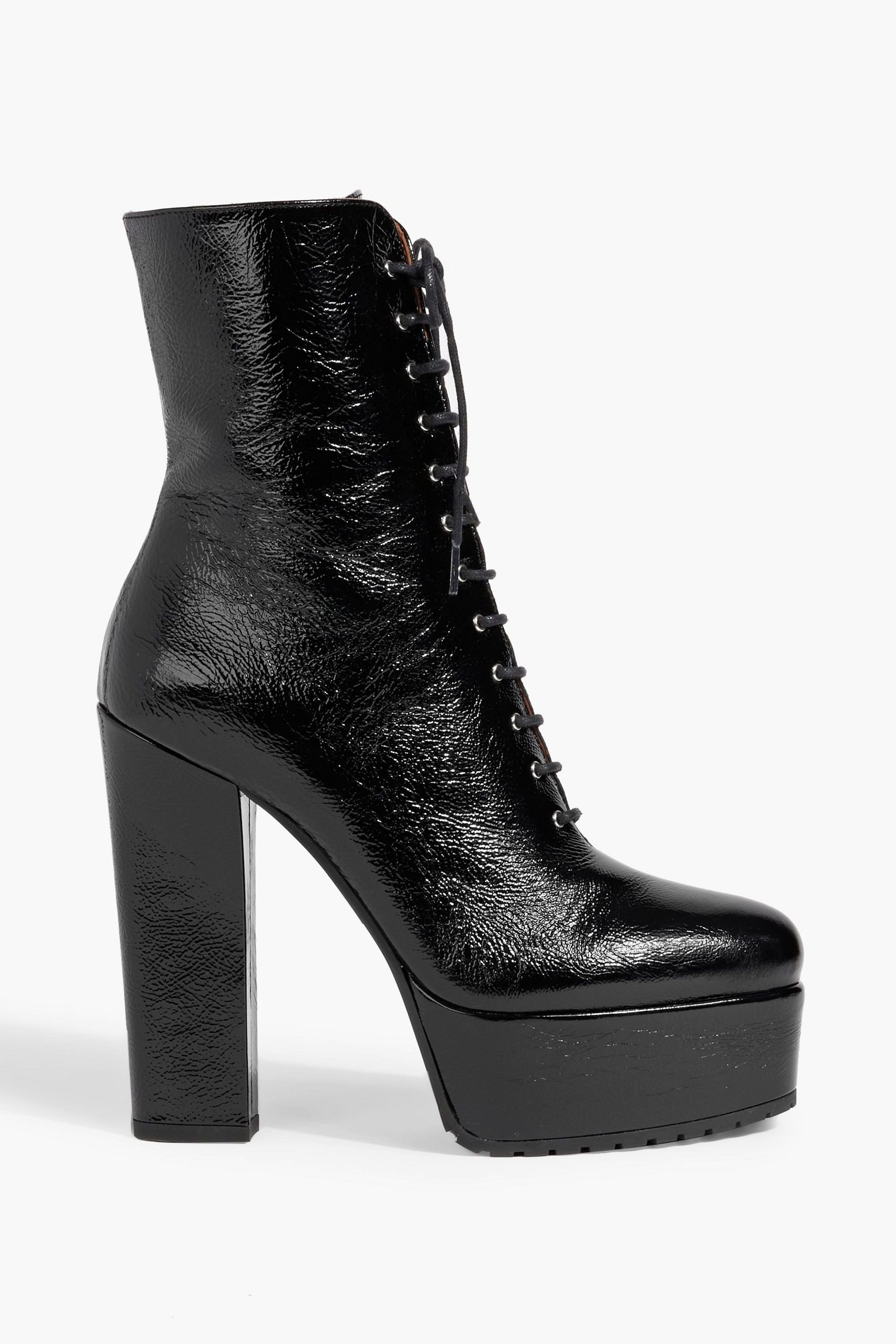 Alaïa Lace-up crinkled patent-leather platform ankle boots