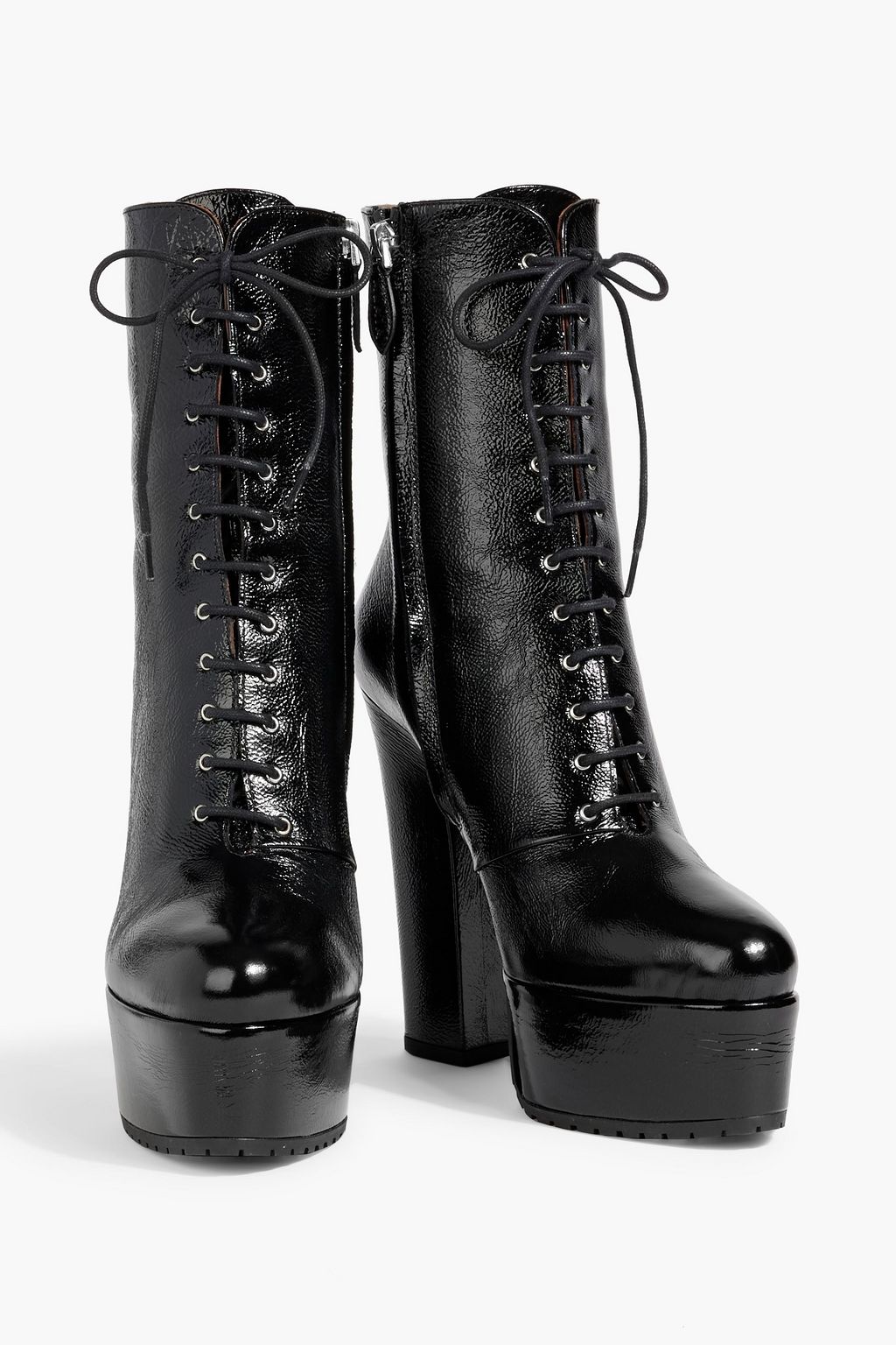 ALAÏA Lace-up crinkled patent-leather platform ankle boots