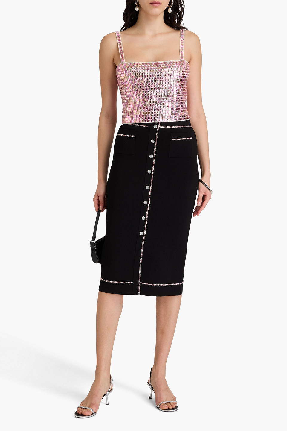  Sandro - Cropped Embellished Knitted Top - Pink - 3 