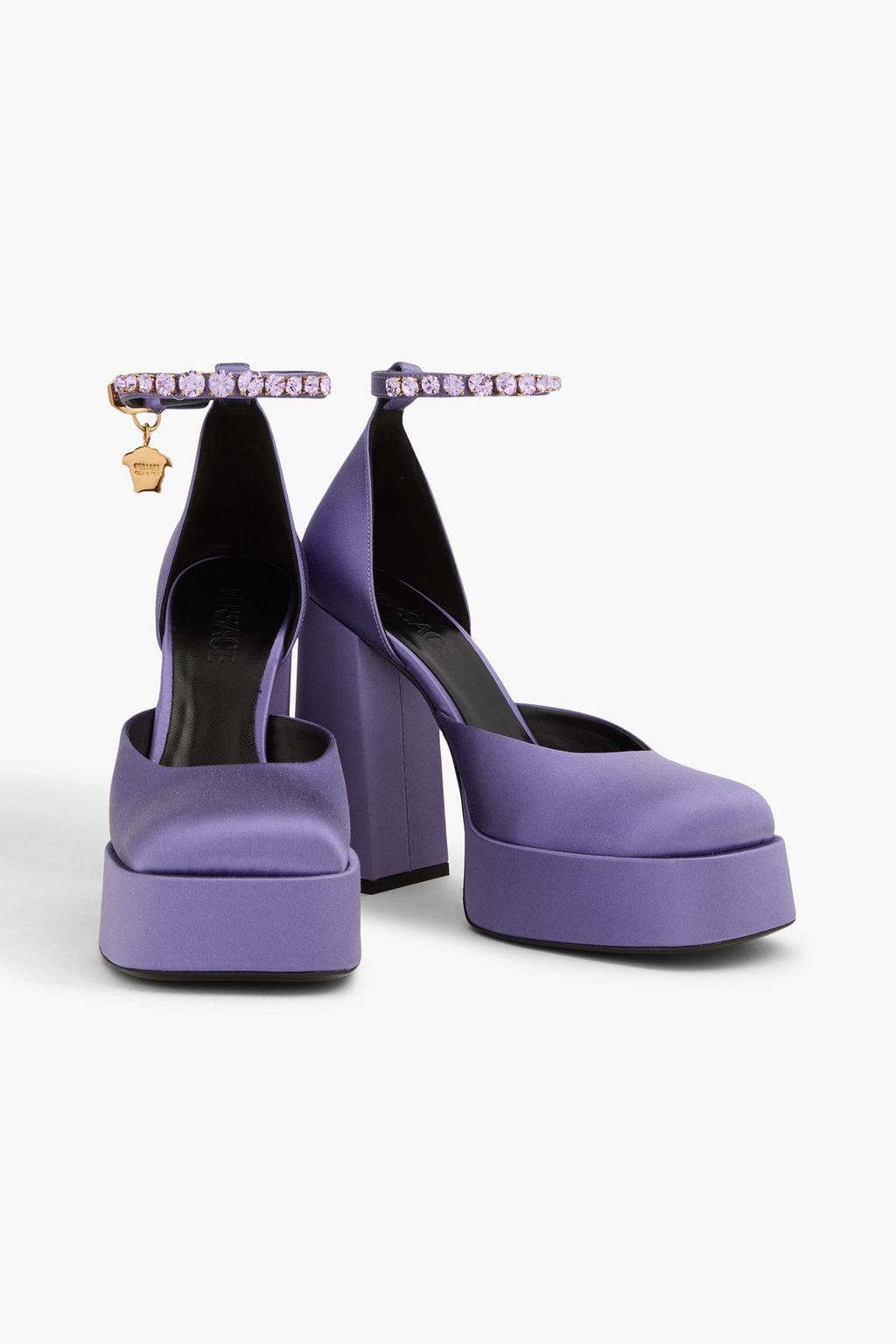 VERSACE Embellished satin platform pumps