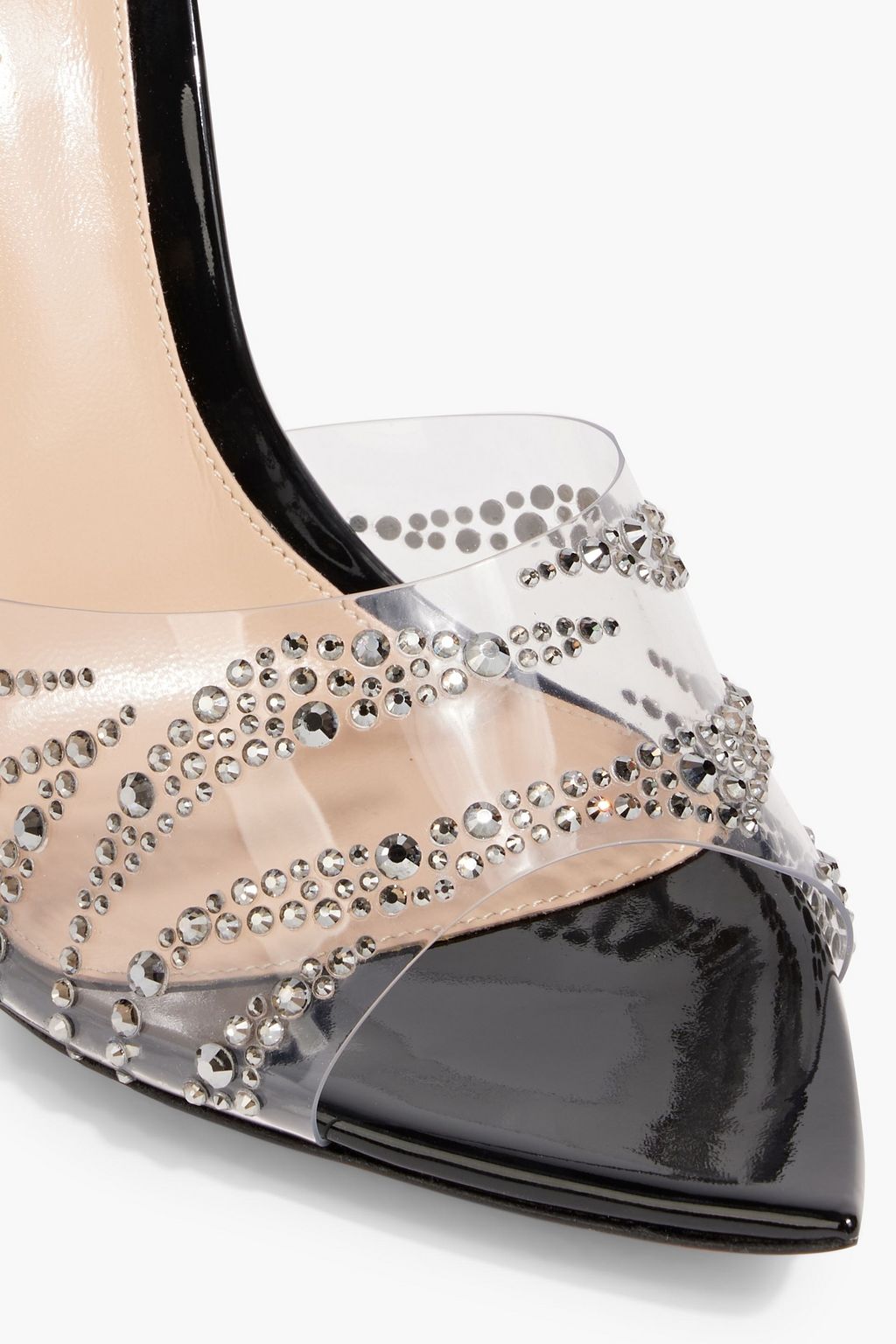 GIANVITO ROSSI Plexi crystal-embellished PVC and patent-leather mules