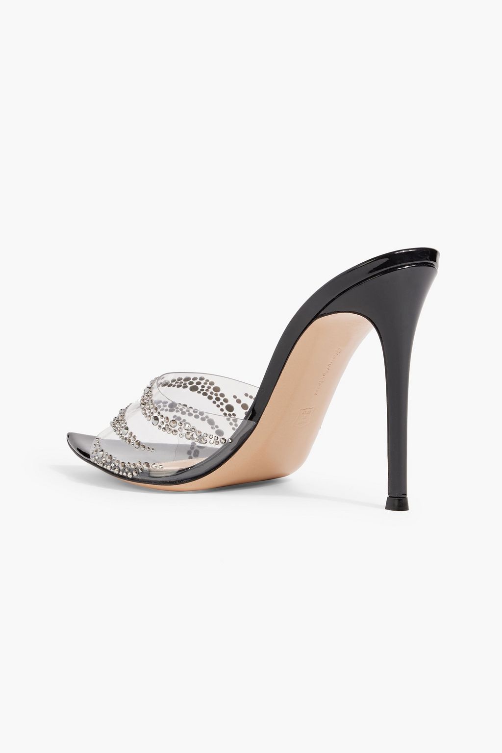 GIANVITO ROSSI Plexi crystal-embellished PVC and patent-leather mules