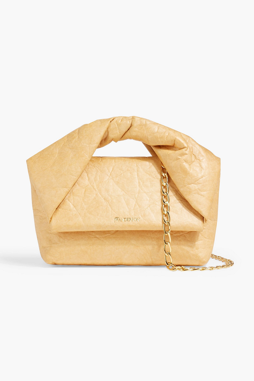Jw Anderson Twister Midi Crinkled Cotton-blend Shoulder Bag In Sand