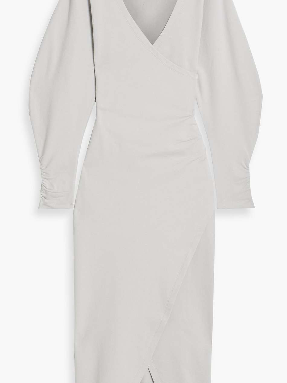 rokah wrap-effect french cotton-blend terry midi dress
