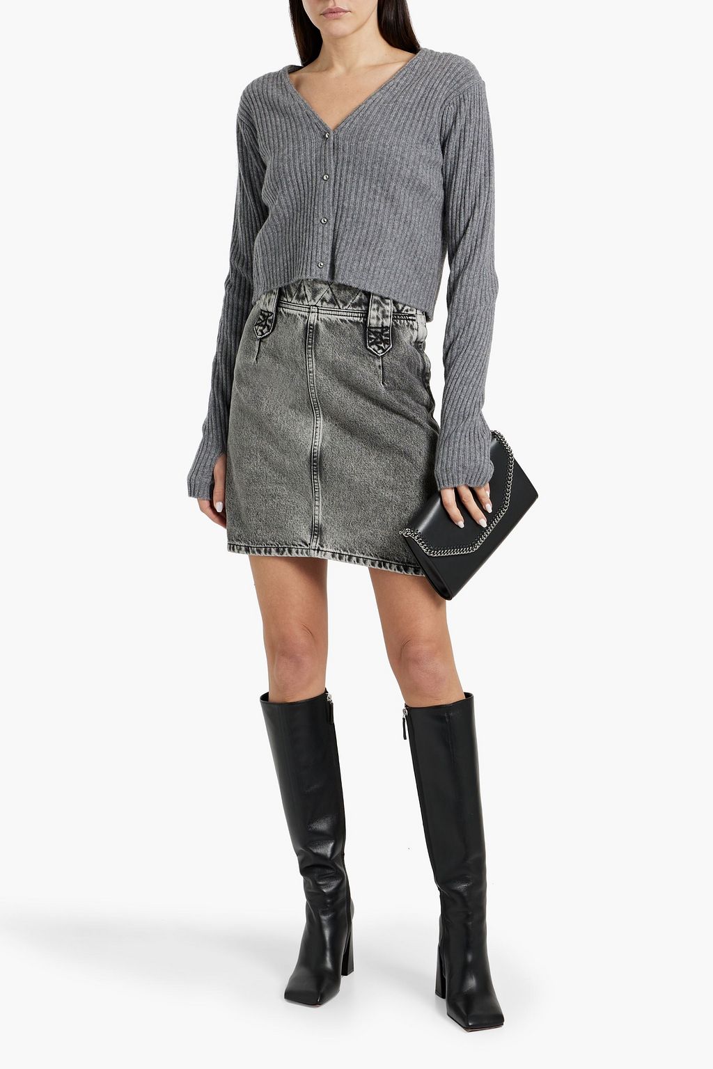 IRO Keyra cropped ribbed wool and cashmere-blend cardigan