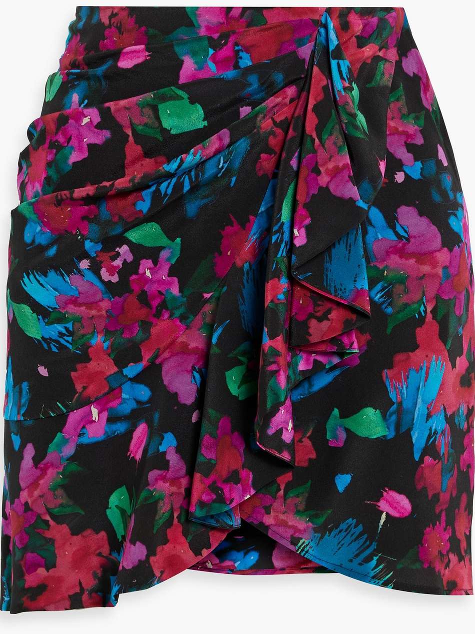 melissa draped floral-print silk-crepe mini skirt
