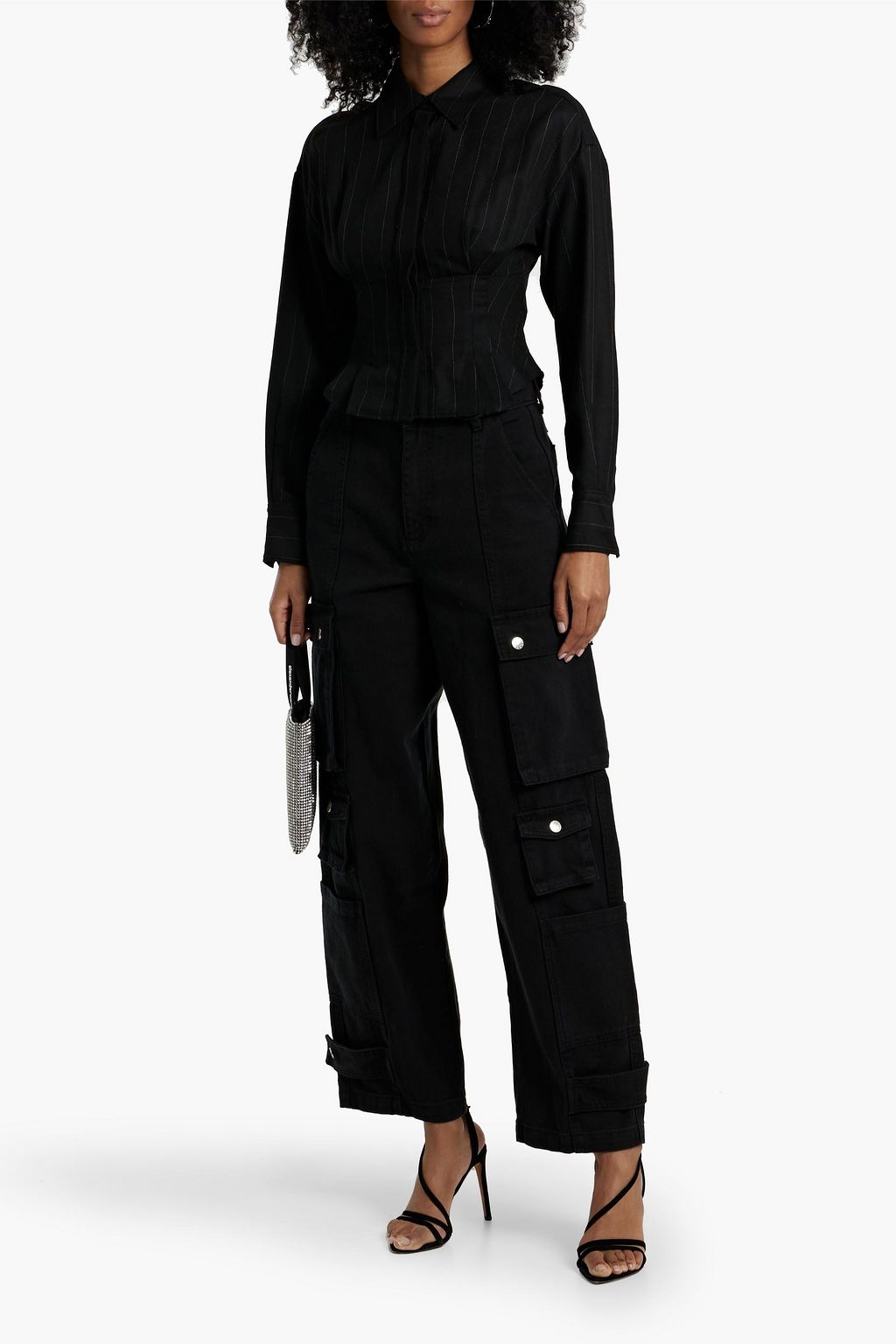 IRO Jannie cutout pinstriped twill shirt