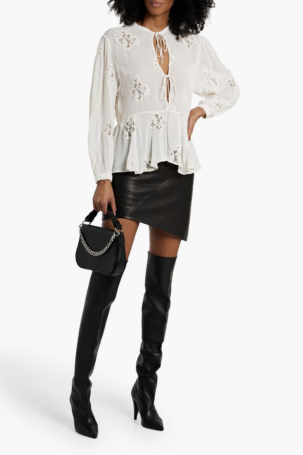 IRO Lalia crocheted lace-paneled chiffon blouse