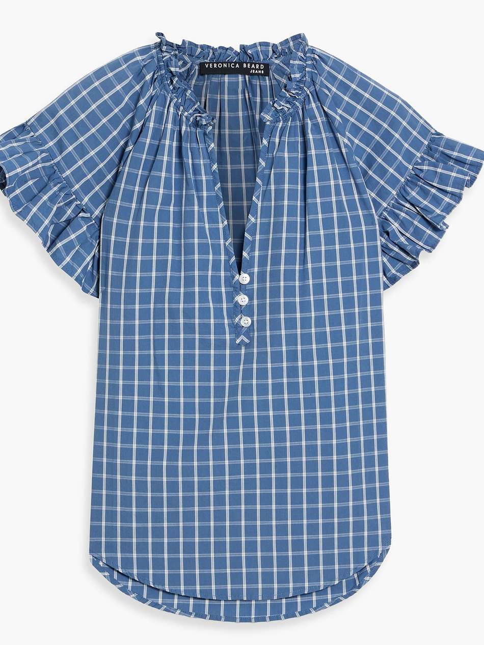 milly ruffled checked cotton-voile top