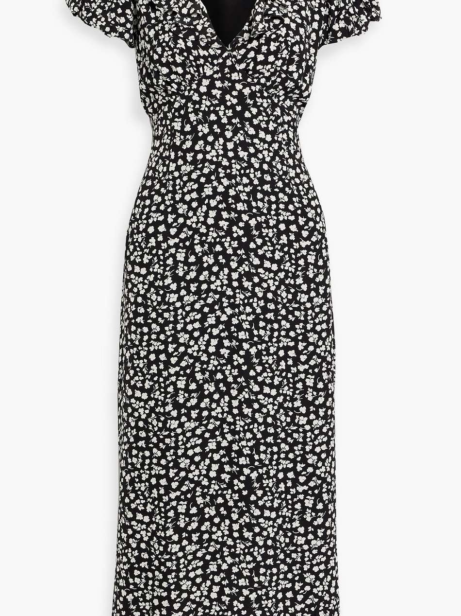 the calais ruffled floral-print crepe de chine midi dress