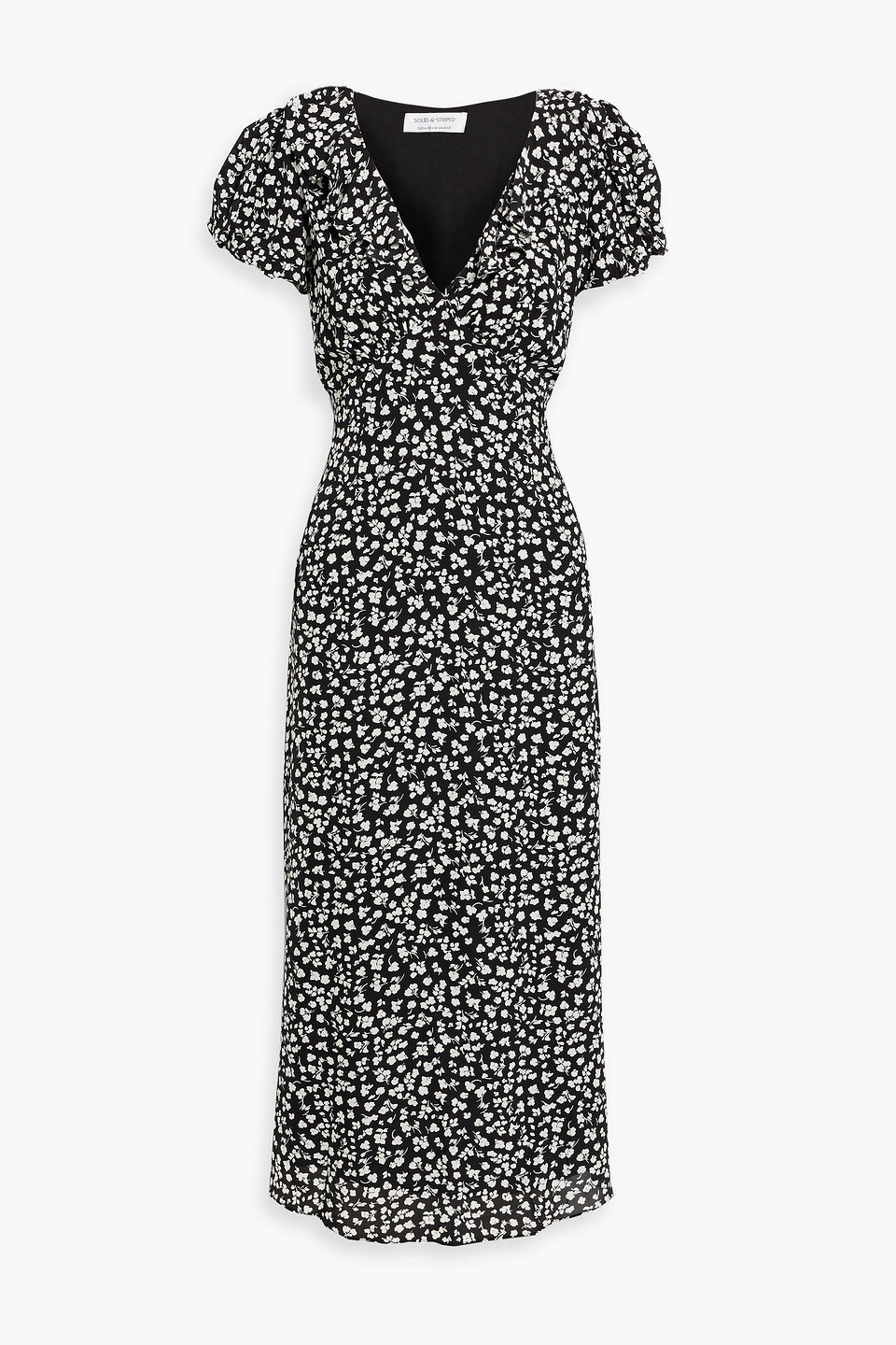 Solid & Striped The Calais Ruffled Floral-print Crepe De Chine Midi Dress In Black