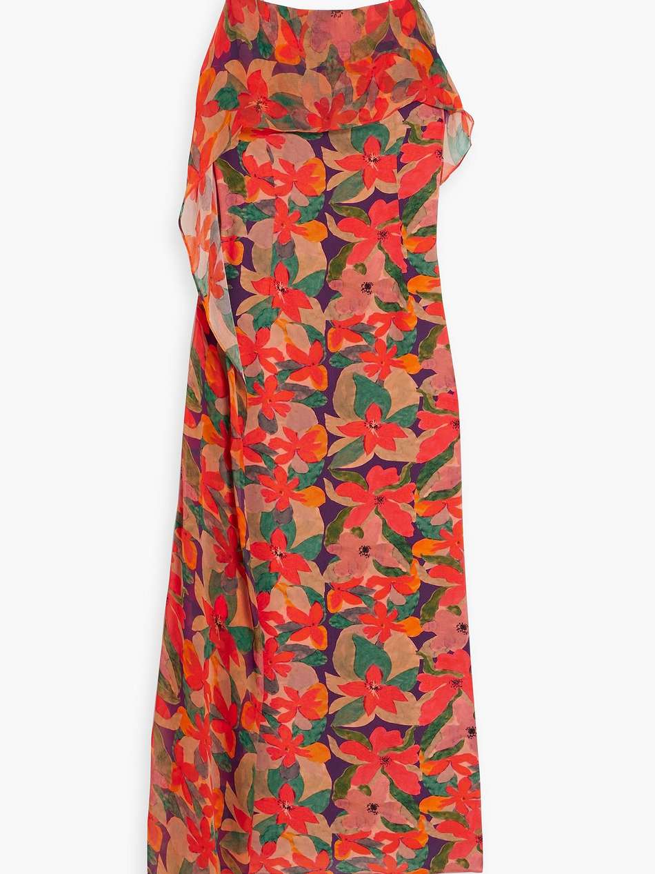 the lanier draped floral-print georgette and crepe de chine maxi dress