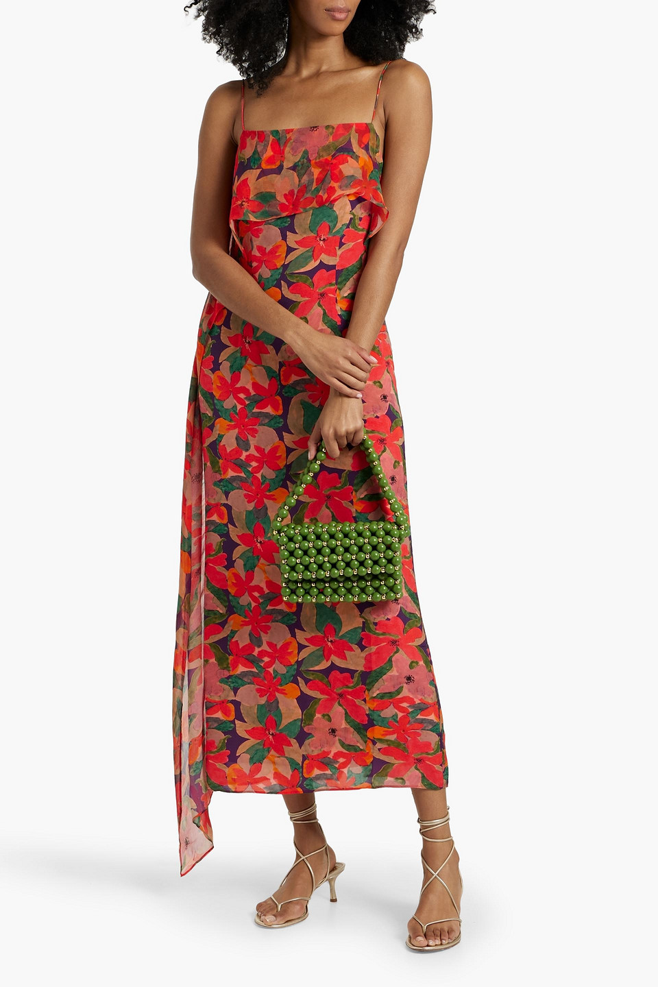 Solid & Striped The Lanier Draped Floral-print Georgette And Crepe De Chine Maxi Dress In Multicolor