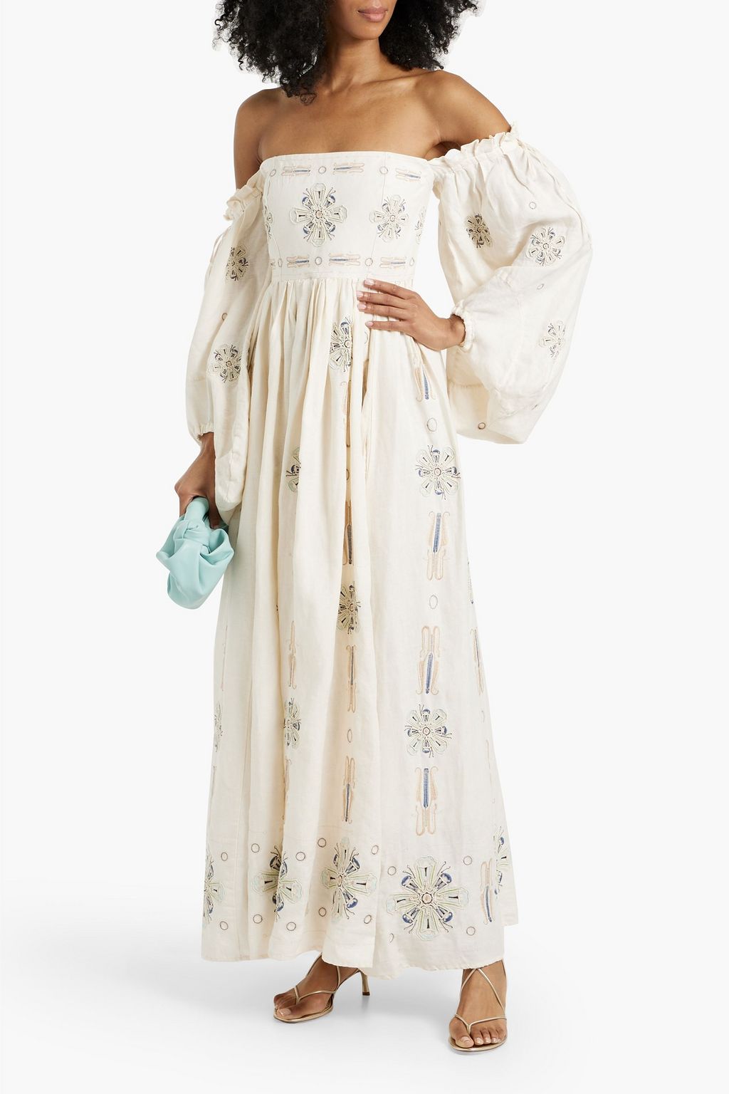AGUA BY AGUA BENDITA Alheli Chivas off-the-shoulder embroidered linen maxi dress