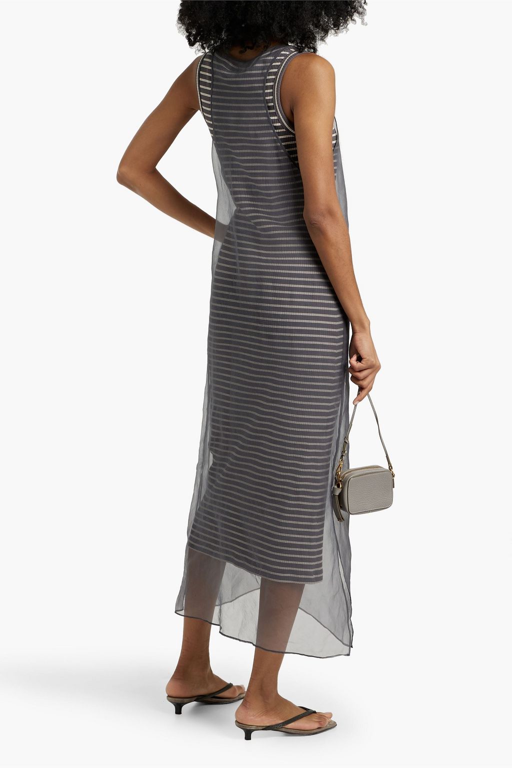 BRUNELLO CUCINELLI Layered ribbed cotton-blend and silk-crepon midi dress