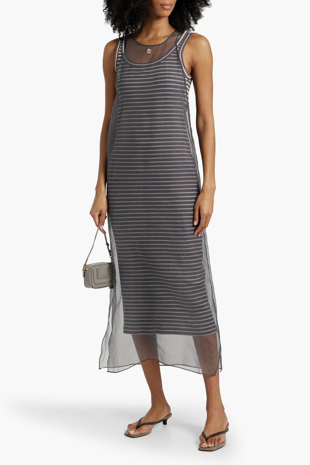 BRUNELLO CUCINELLI Layered ribbed cotton-blend and silk-crepon midi dress