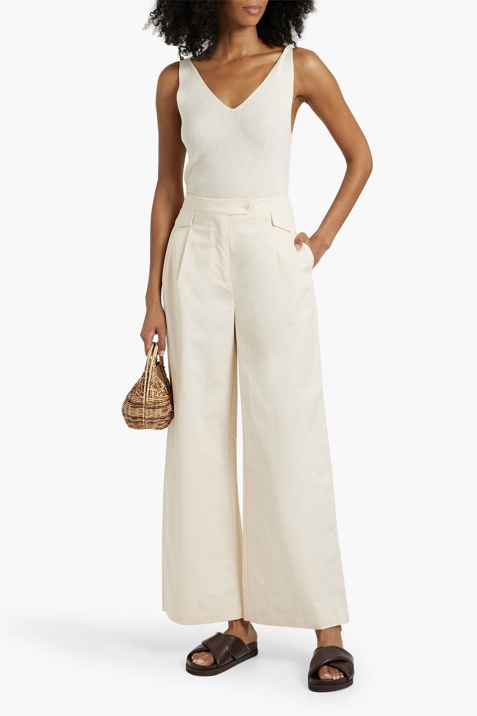 Solid & Striped The Tori Cotton-twill Wide-leg Pants In Cream