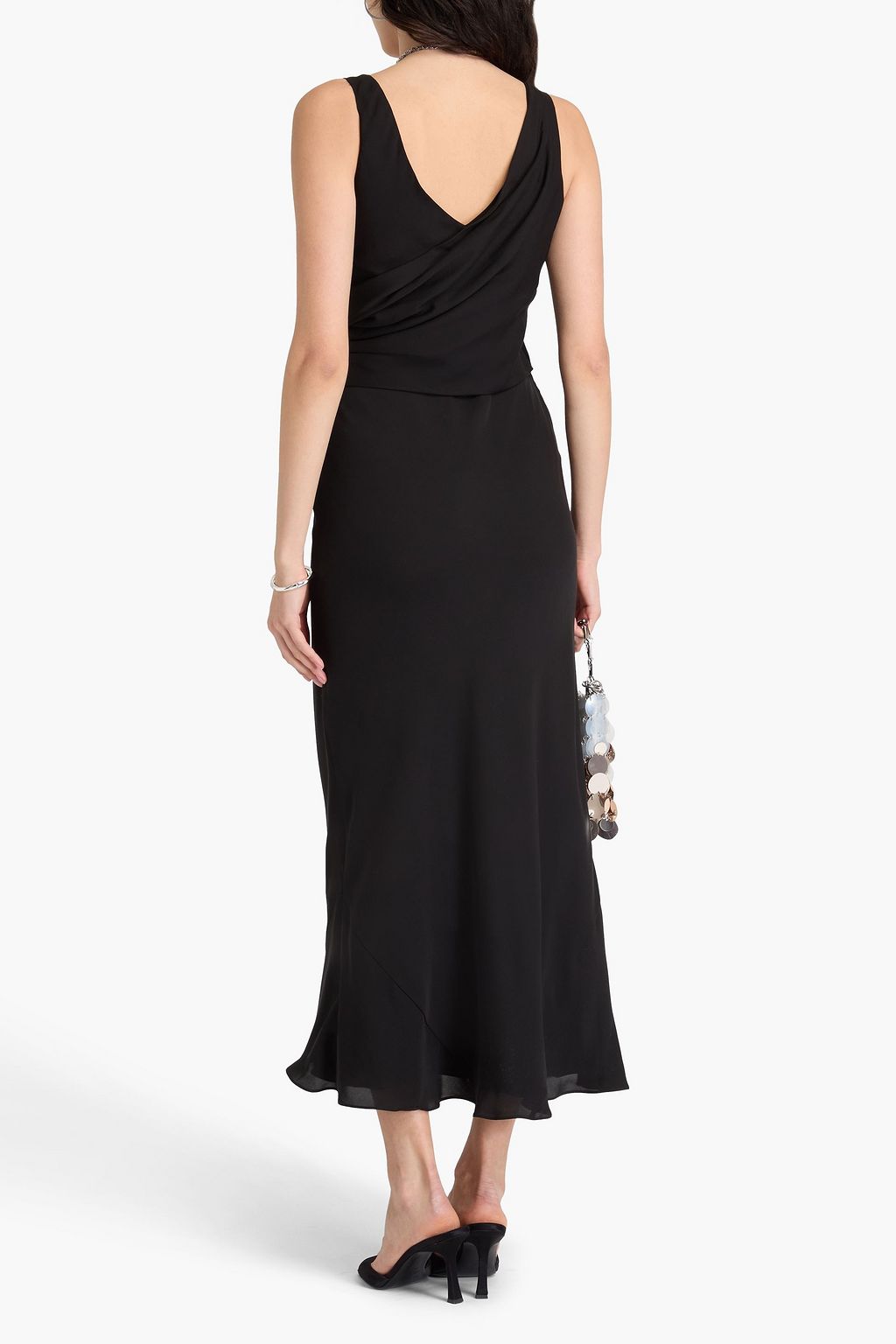 GIORGIO ARMANI シルククレープデシン ミディワンピース ドレープ入り