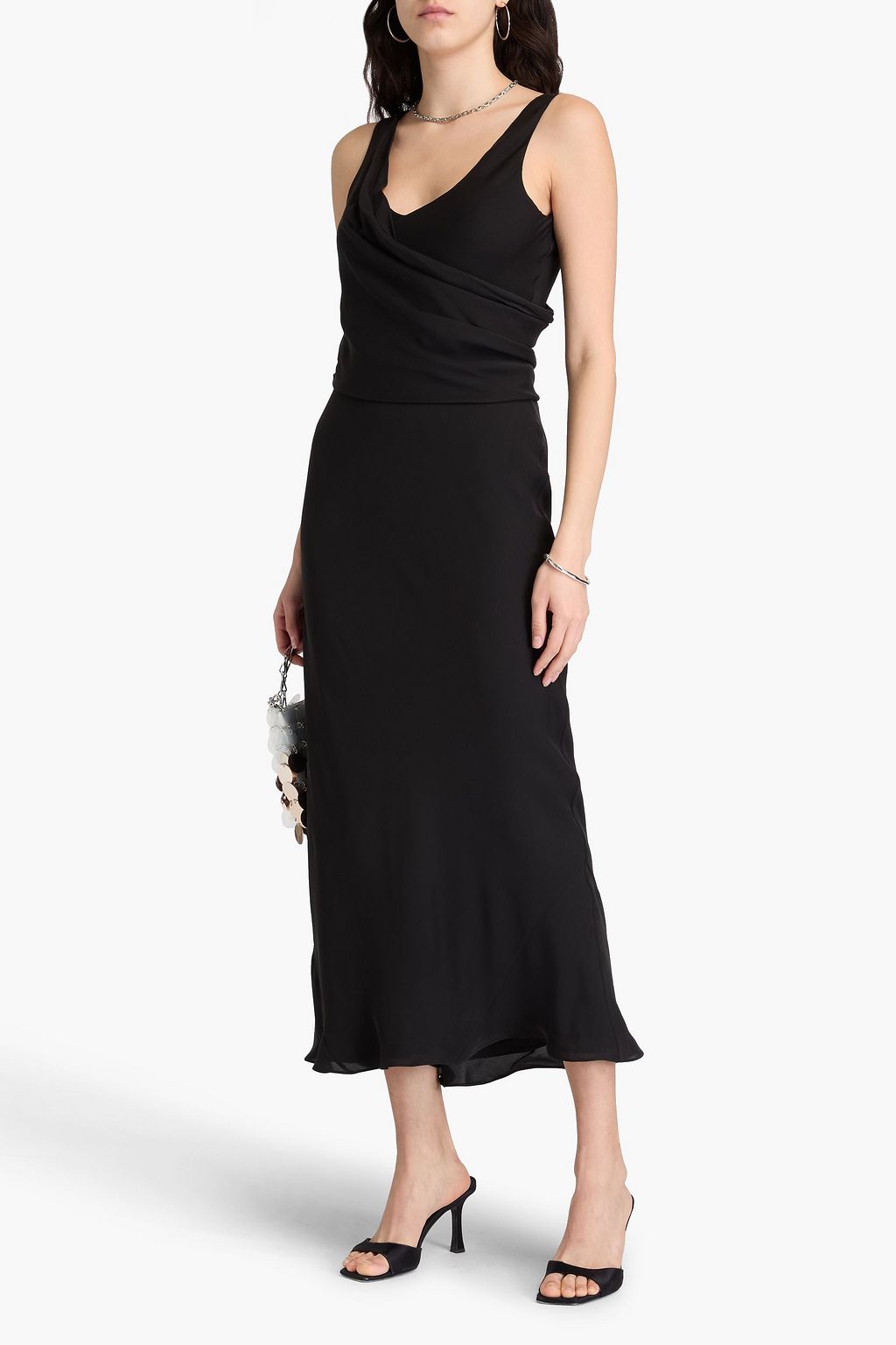 GIORGIO ARMANI シルククレープデシン ミディワンピース ドレープ入り