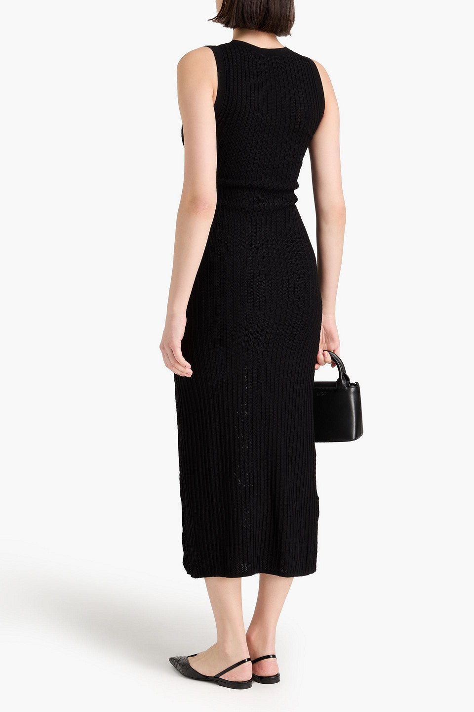 Sandro Embellished Ribbed Crochet-knit Midi Dress In Schwarz