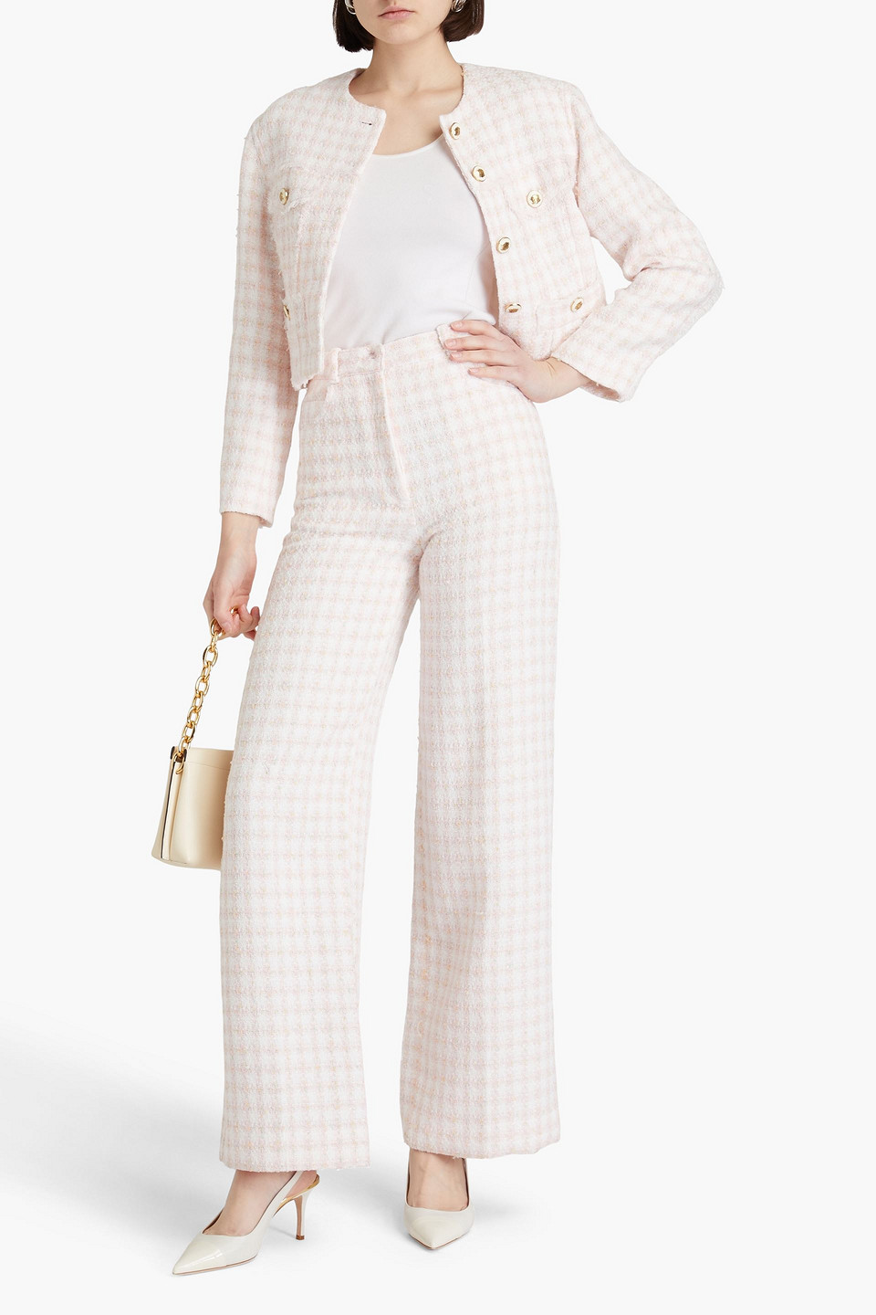 Sandro Hose Mit Weitem Bein Aus Metallic-tweed In Pastellrosa