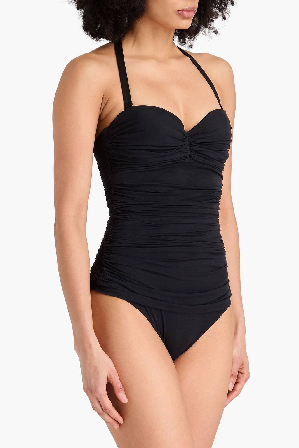 GENTRYPORTOFINO Ruched stretch-mesh halterneck swimsuit