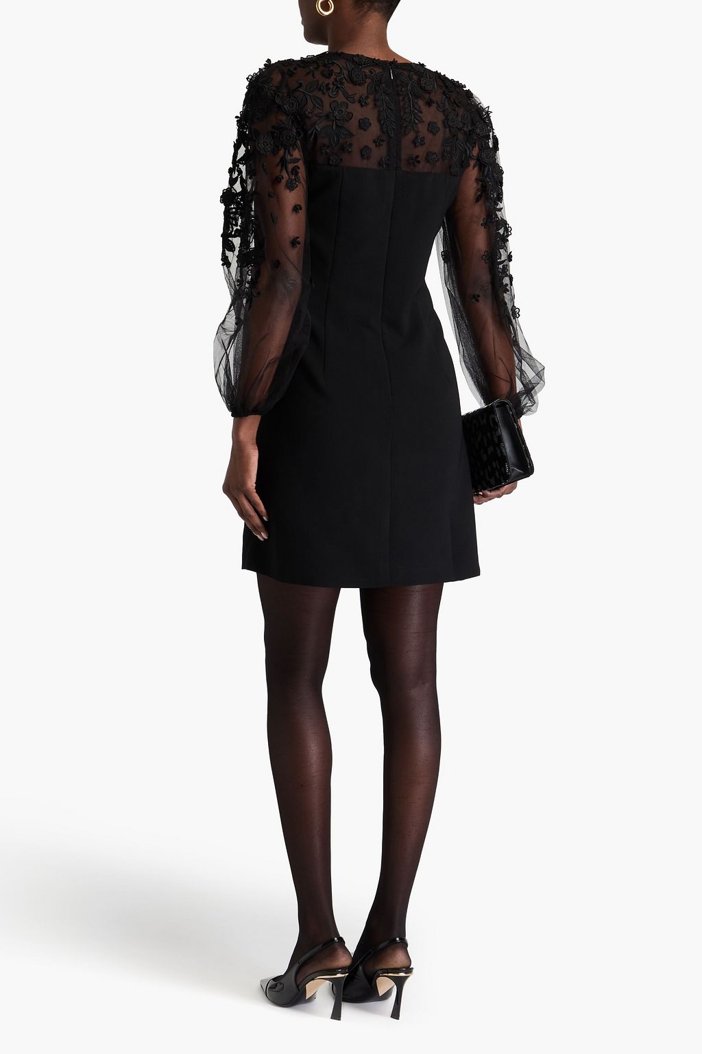 CAROLINA HERRERA Embellished stretch-crepe and tulle mini dress