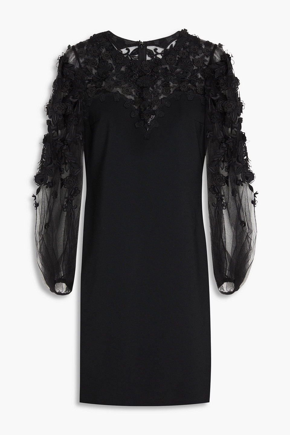 Carolina Herrera Embellished Stretch-crepe And Tulle Mini Dress In Schwarz