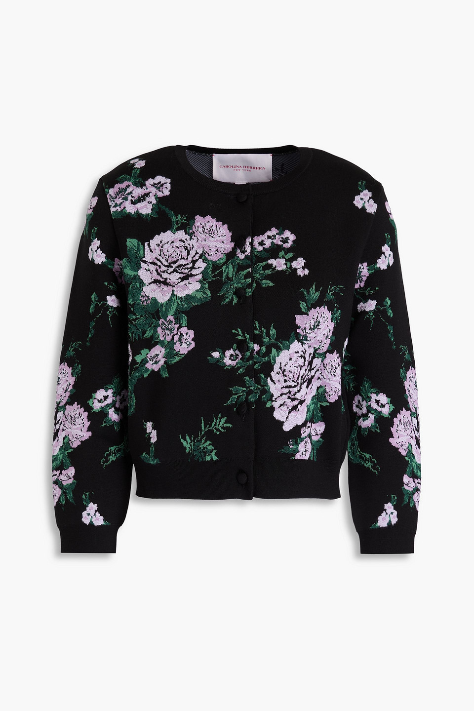 Carolina Herrera - Cropped jacquard-knit silk-blend cardigan - Black - L