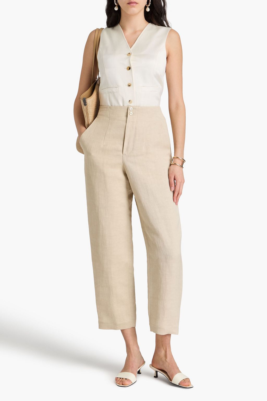 GENTRYPORTOFINO Cropped linen-blend tapered pants