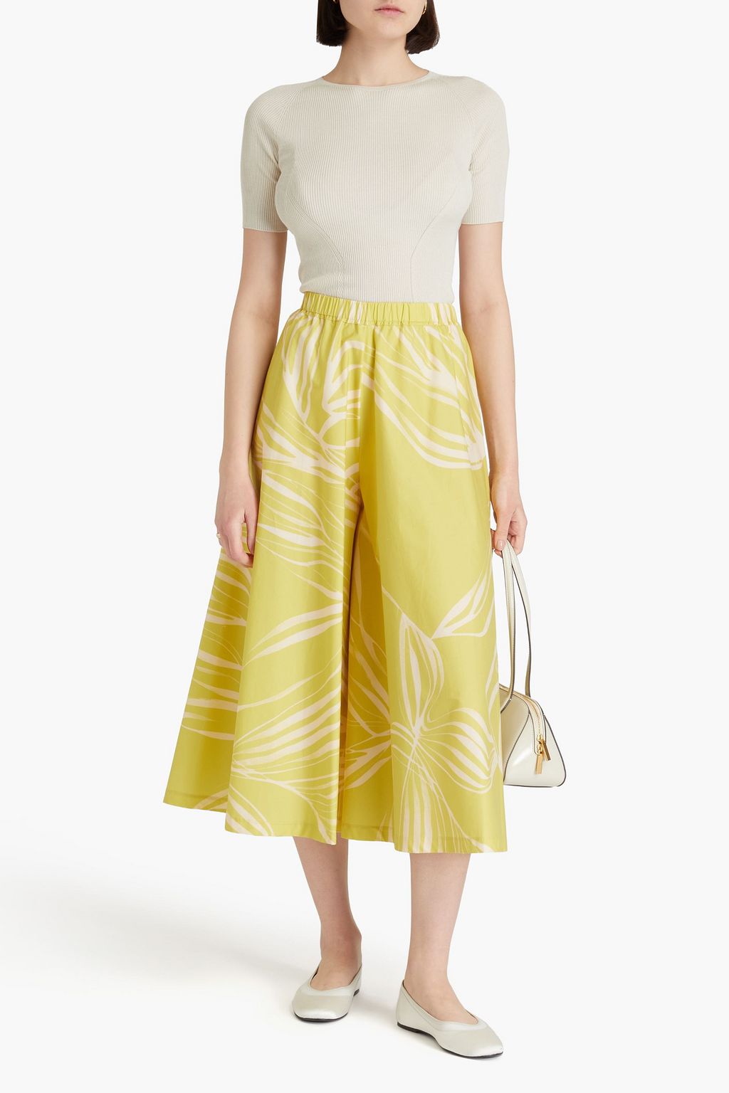 GENTRYPORTOFINO Gathered printed cotton-poplin culottes