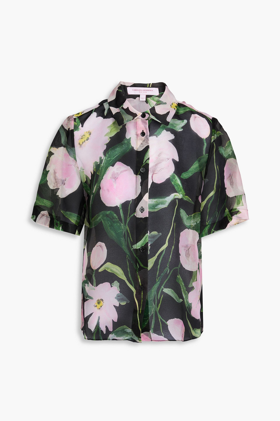 Carolina Herrera Floral-print Silk-organza Shirt In Black