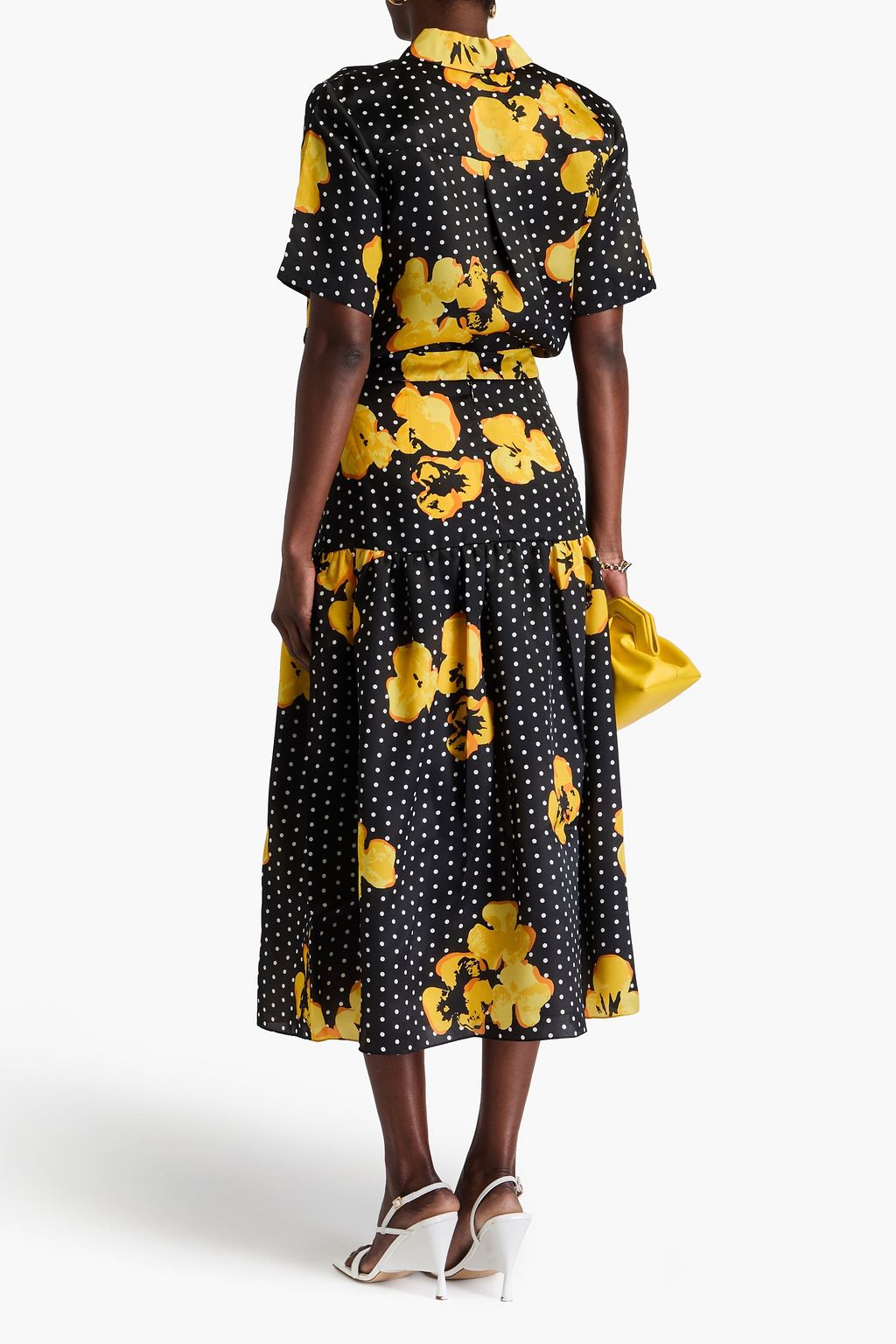 CAROLINA HERRERA Gathered printed satin midi skirt