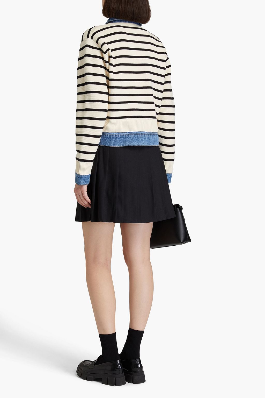SANDRO Denim-trimmed striped knitted jacket