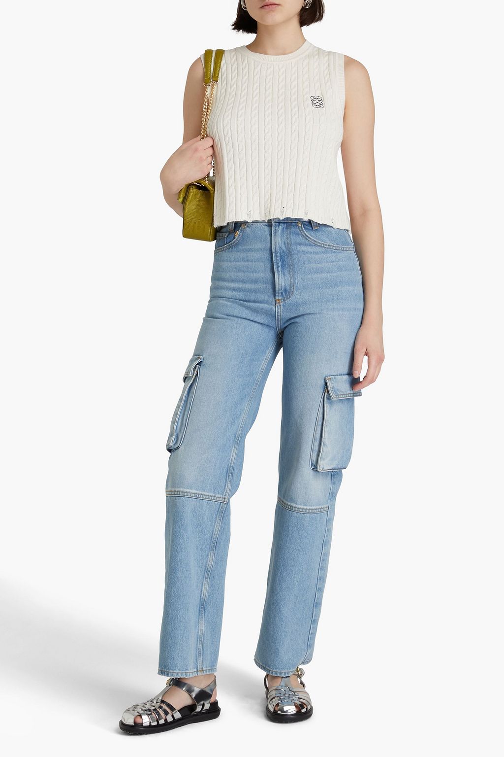SANDRO Cropped Weste aus einer Baumwollmischung mit Zopfstrickmuster