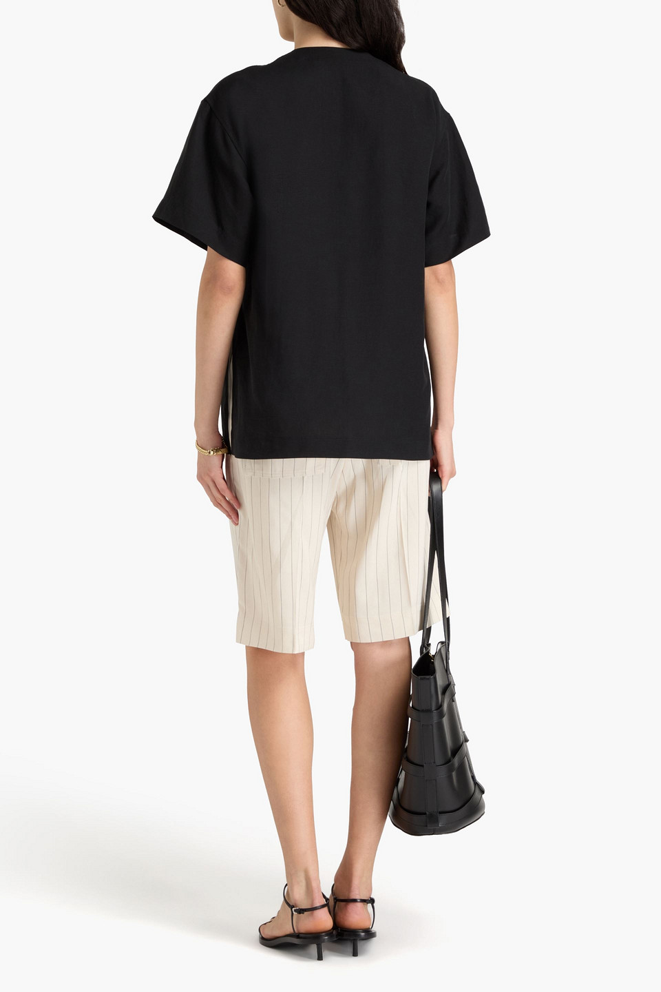 TOTÊME TIE-DETAILED TENCEL™ LYOCELL AND LINEN-BLEND TOP