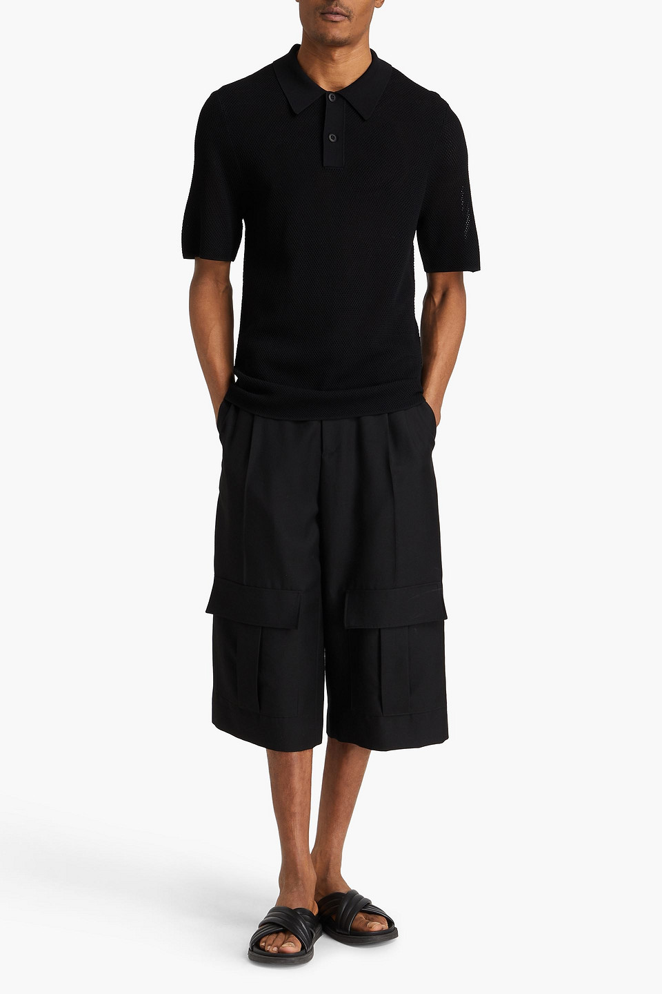 Sandro Poloshirt In Lochstrick In Schwarz