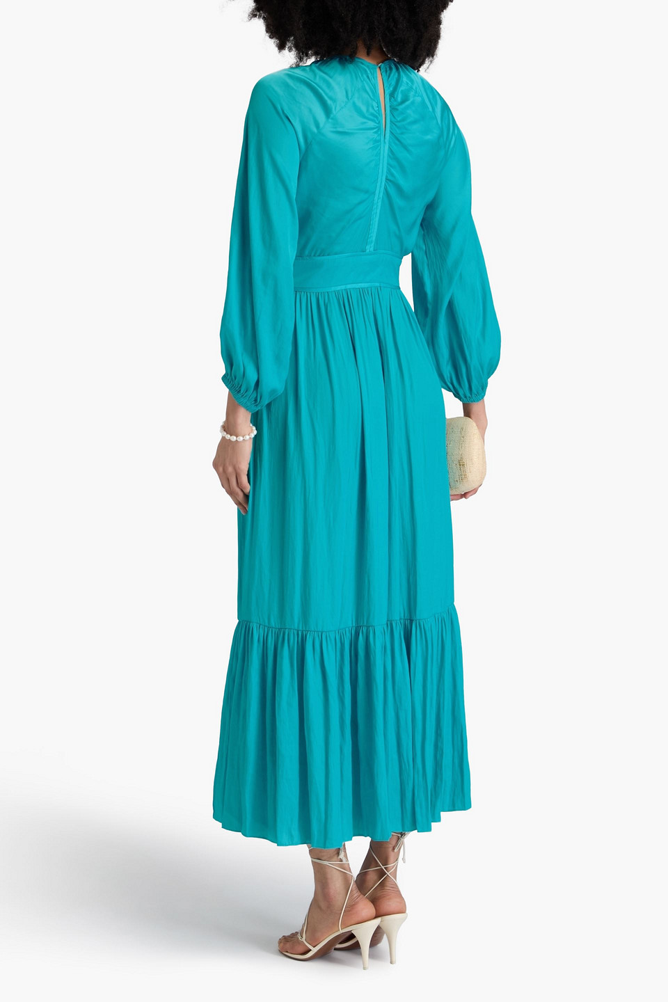  Sandro - Gerafftes Maxikleid Aus Satin - Blau - Fr 34 