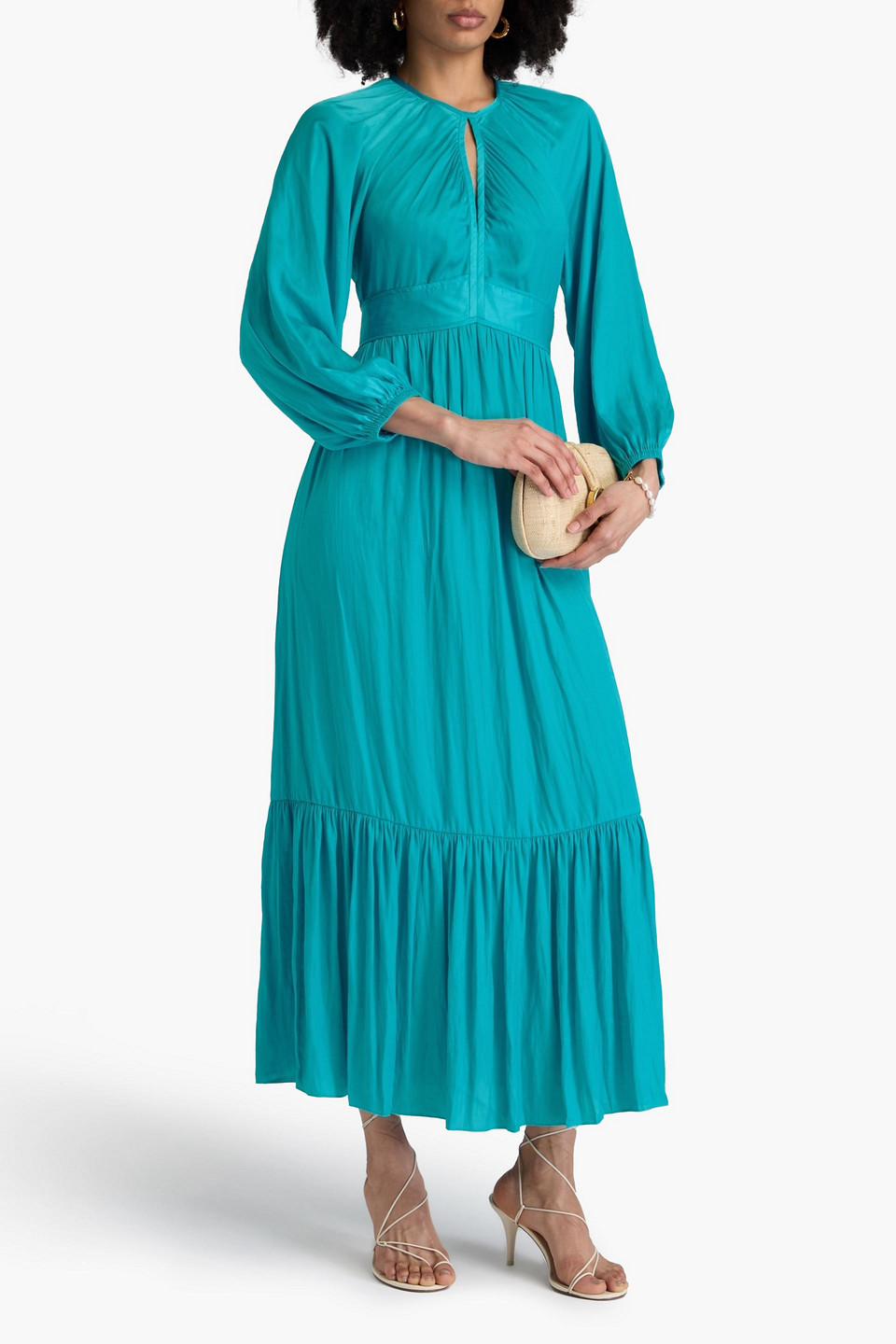  Sandro - Gerafftes Maxikleid Aus Satin - Blau - Fr 34 