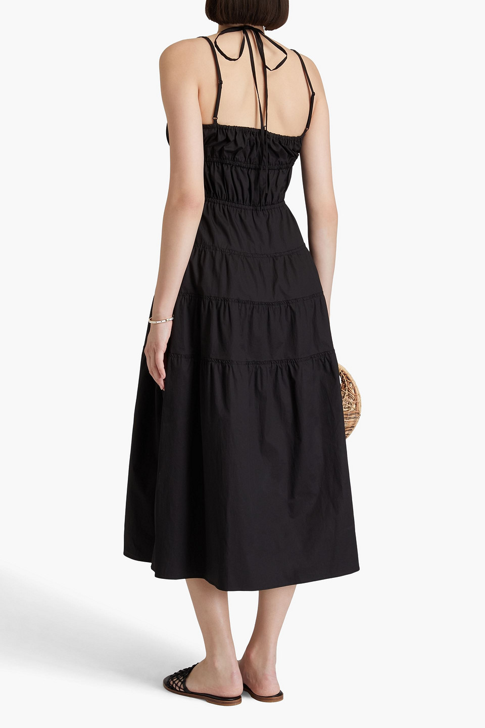 Sandro Gathered Stretch-cotton Poplin Midi Dress
