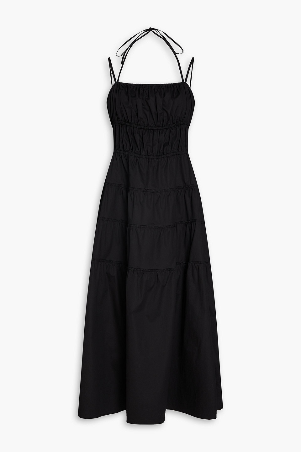 Sandro Gathered Stretch-cotton Poplin Midi Dress