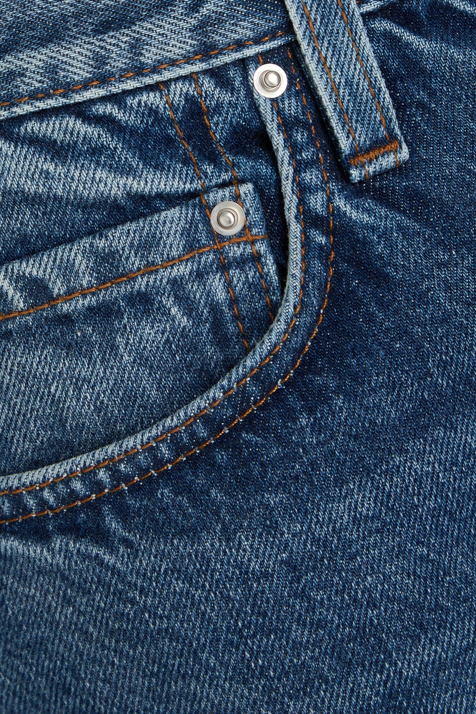 Shop Totême Faded High-rise Kick-flare Jeans In Mid Denim