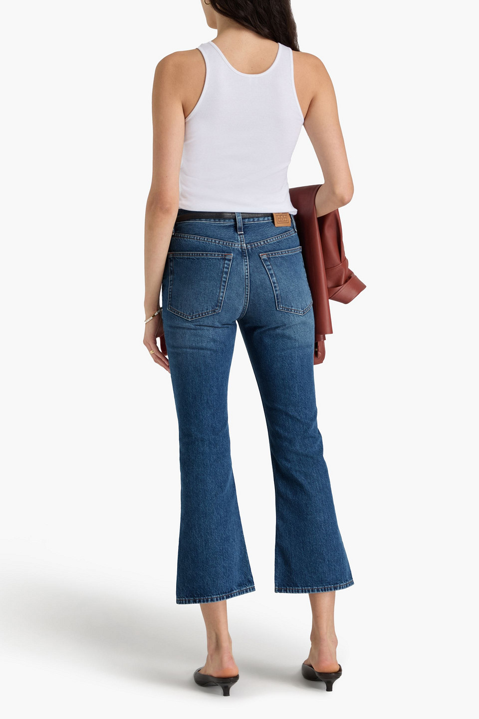 Shop Totême Faded High-rise Kick-flare Jeans In Mid Denim