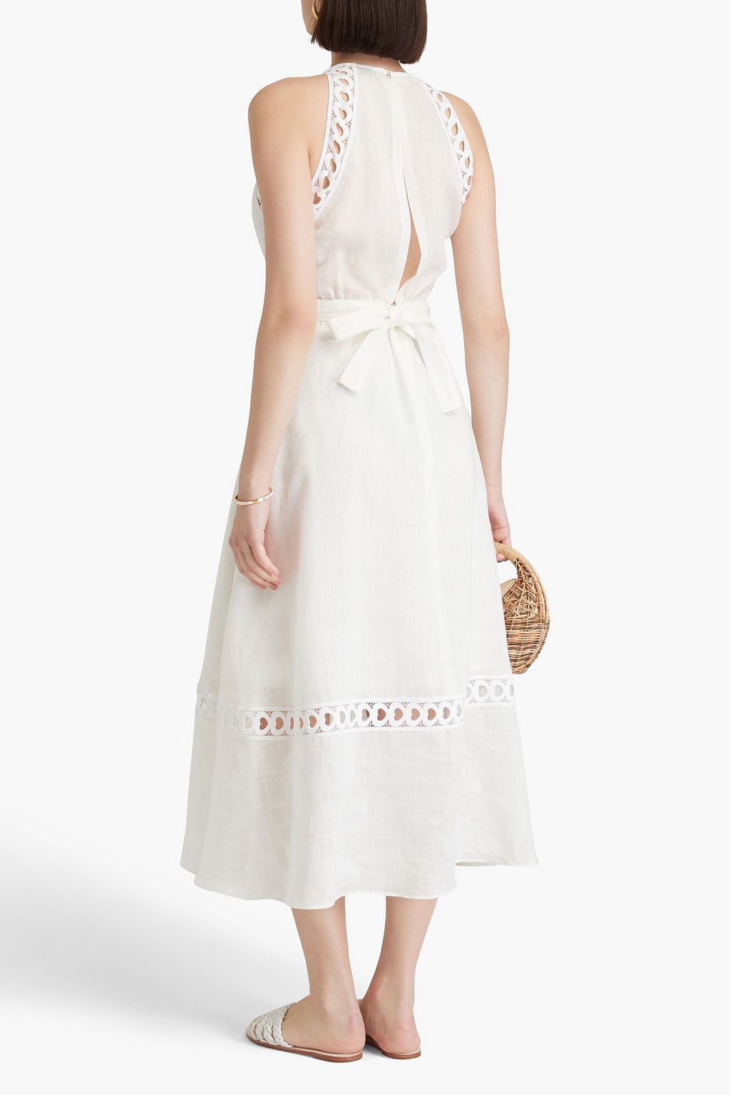 SANDRO Lace-trimmed linen-blend organza midi dress