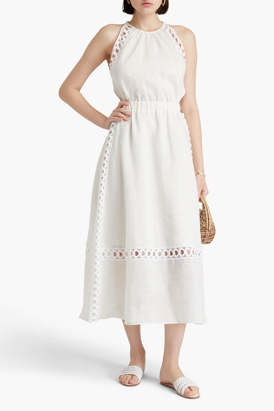 Sandro Lace-trimmed Linen-blend Organza Midi Dress