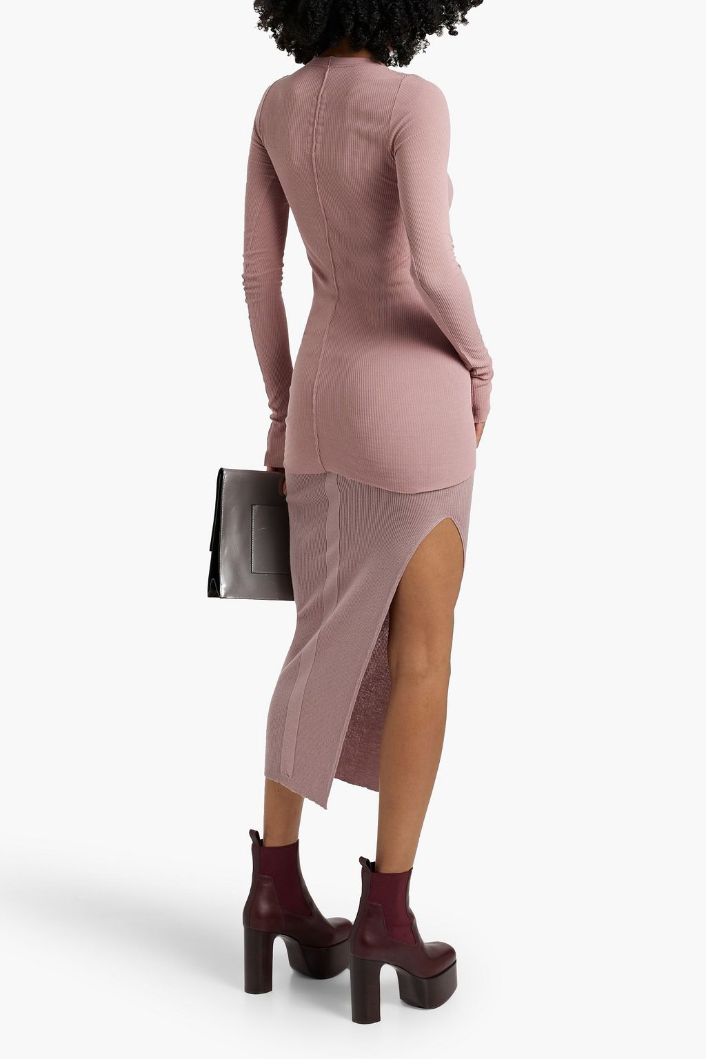 RICK OWENS Ziggy ribbed wool-blend midi pencil skirt