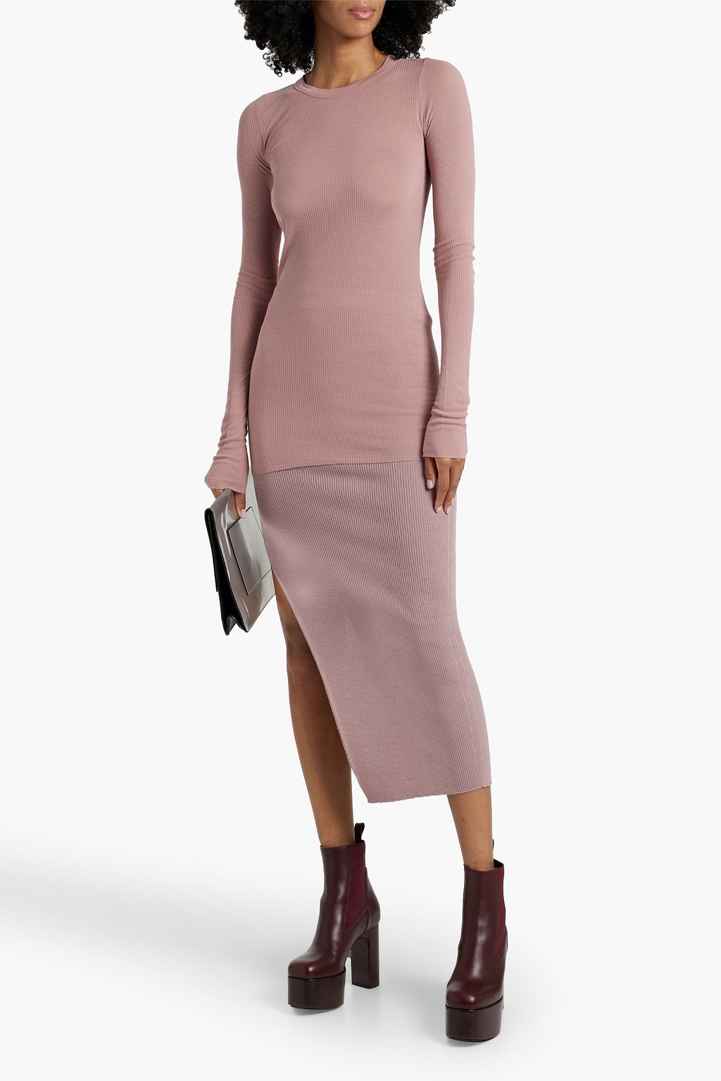 RICK OWENS Ziggy ribbed wool-blend midi pencil skirt
